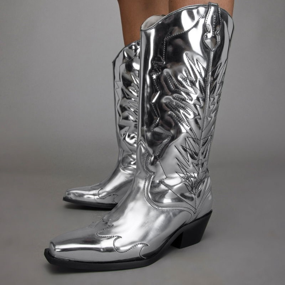 All Saints Kacey Metallic Leather Cowboy Boots size 9